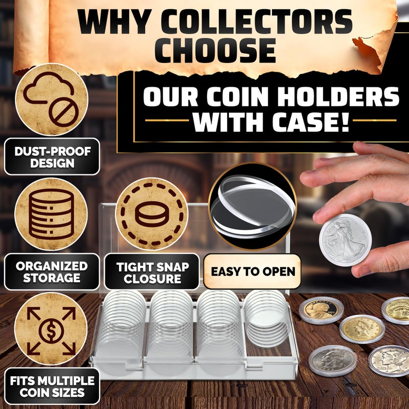 Evrblock 60 Pcs Silver Dollar Coin Holder Case Set - 40.6mm Durable Plastic Coin Holders for Collectors with Adjustable Sponge Gasket - Easy Opening and Tight Closure, Convenient Box Storage and Transportation - Image 4